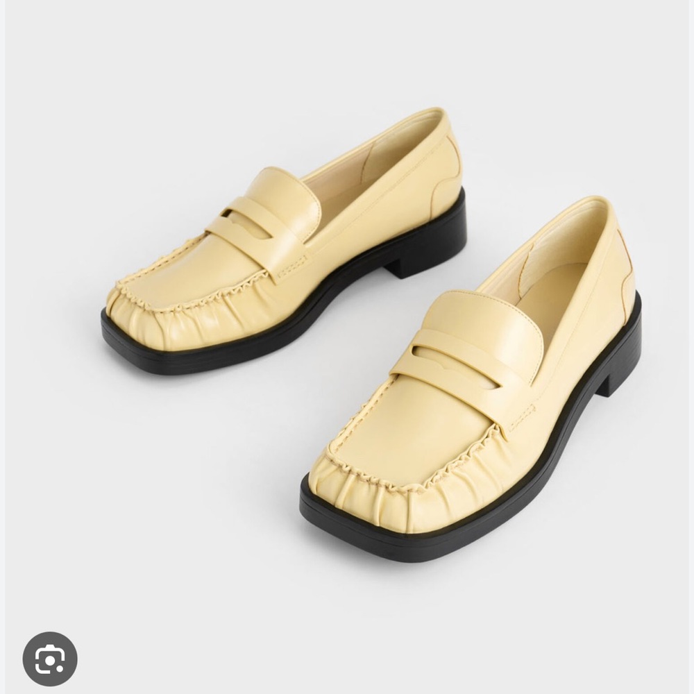 Charles and Keith Ruched Square Toe Loafers - Yellow